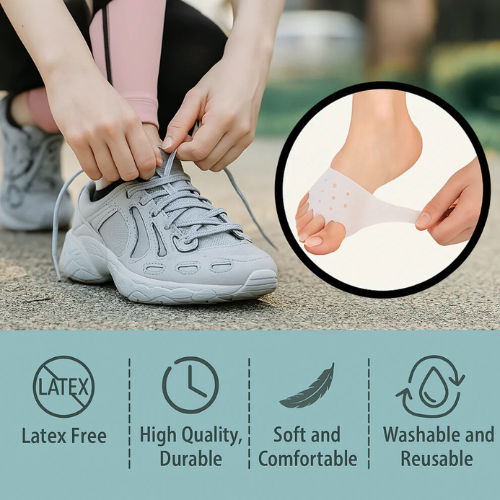 Gel toe sleeves for bunion correction worn inside sneakers, latex-free, soft, washable and reusable design